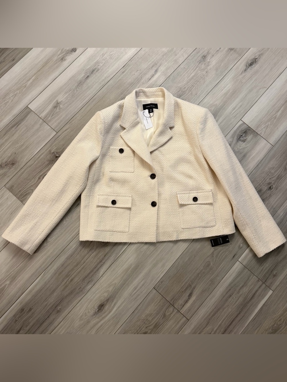 NWT Karen Millen Plus Size Textured Tweed Cropped Tailored Jacket Cream $439